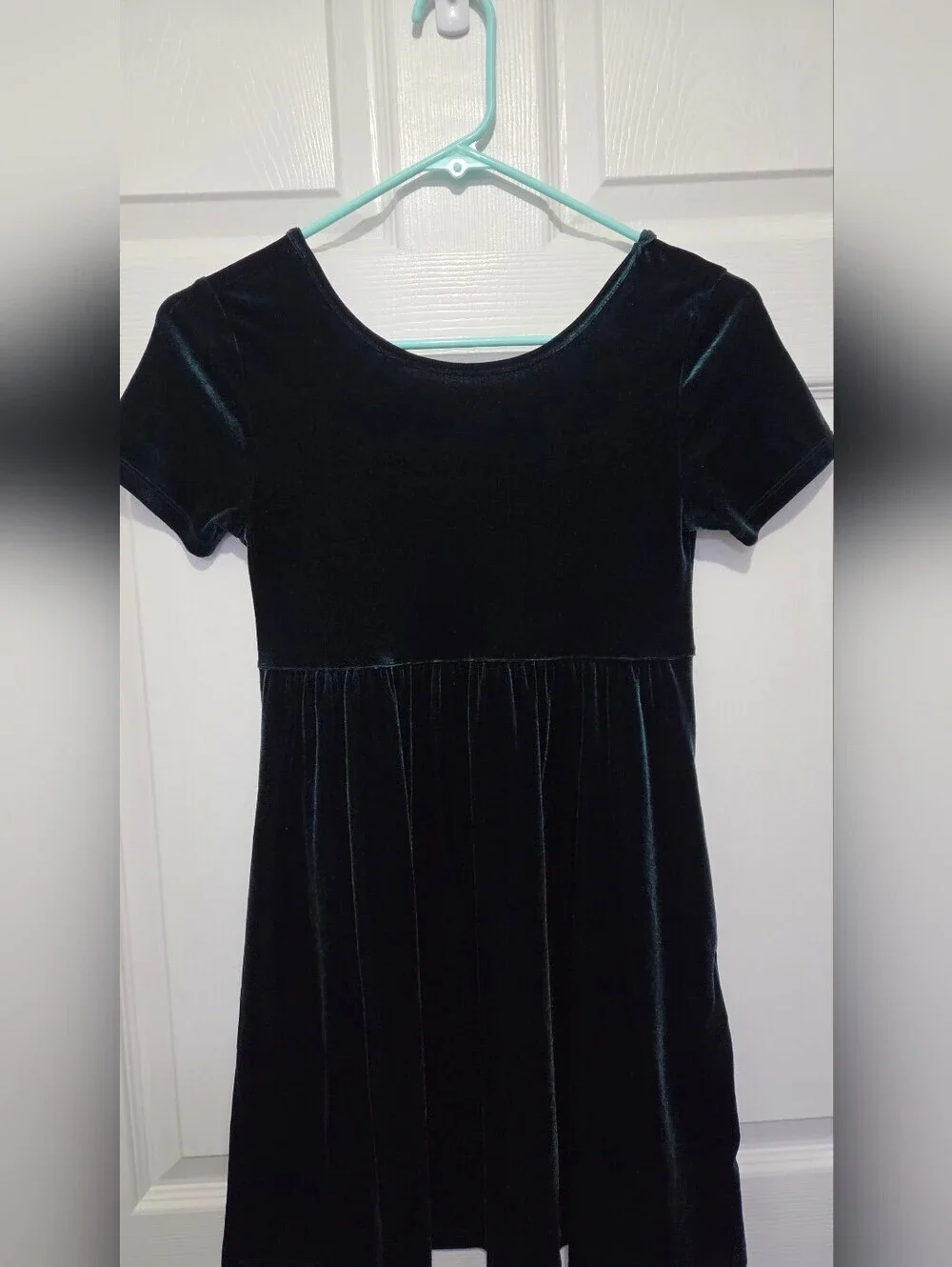 Old Navy Girls Dark Green Velvet Short-Sleeve Dress Size Large 10/12 Y2k Holiday
